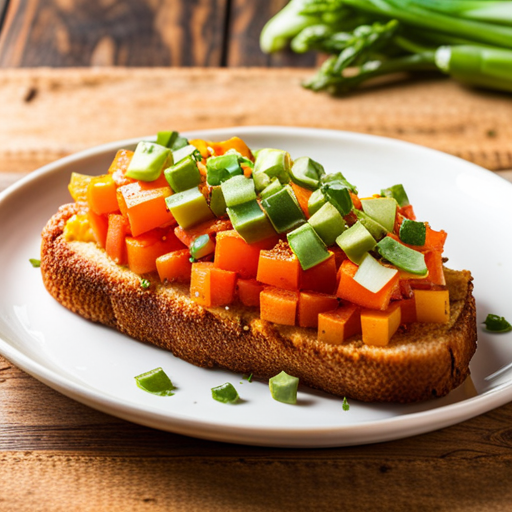Crispy Chili Carrot Carrot Corn Toast on a chef's table.